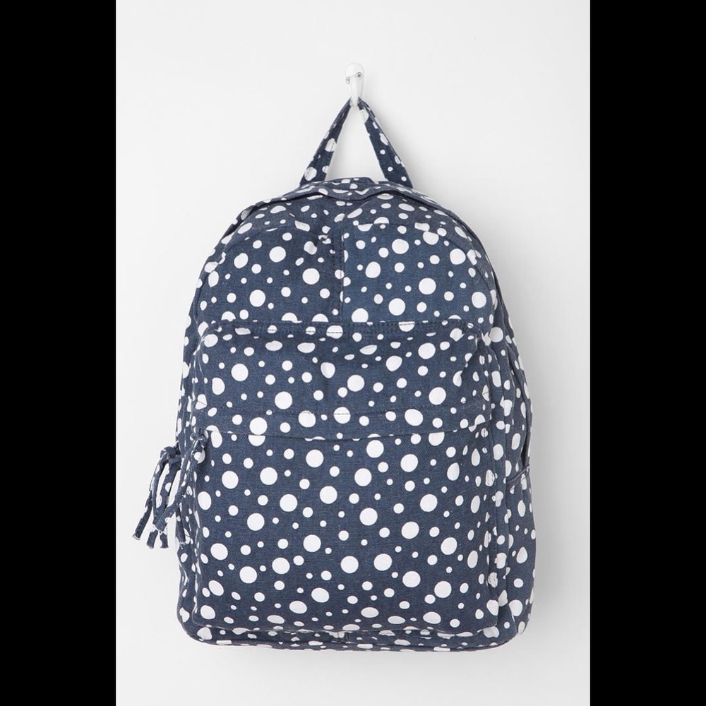 Basic Canvas School Backpack Blue White Polka Dot - image 1